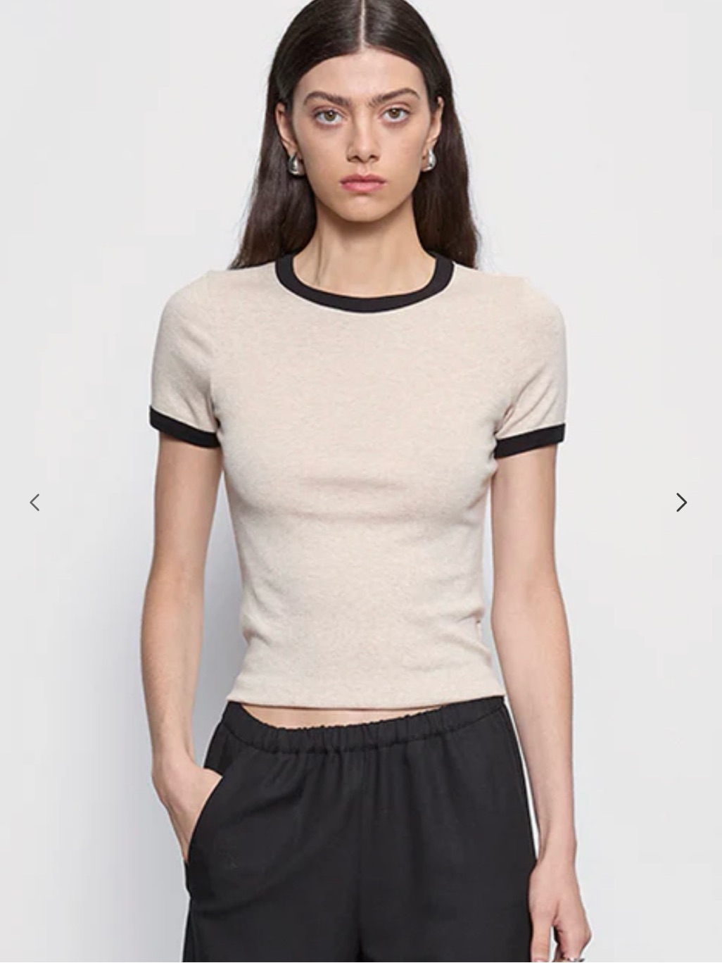 Enza Costa Beige Short-Sleeve Ringer Tee With Black Trim